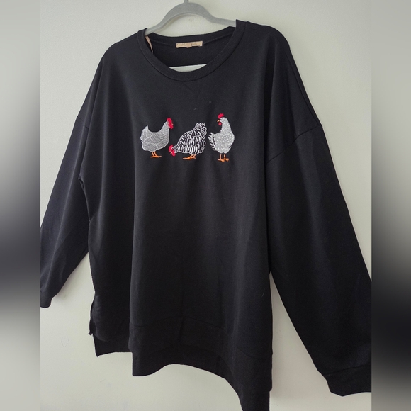 My Danielle Black Top Sweatshirt Pullover Sweater Chickens Embroidery XL (B8) - Picture 1 of 9